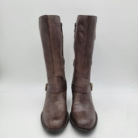 Born Brown Leather Boots Block Heel size 6.5 Maleri Zip Up Buckle - Picture 5 of 10